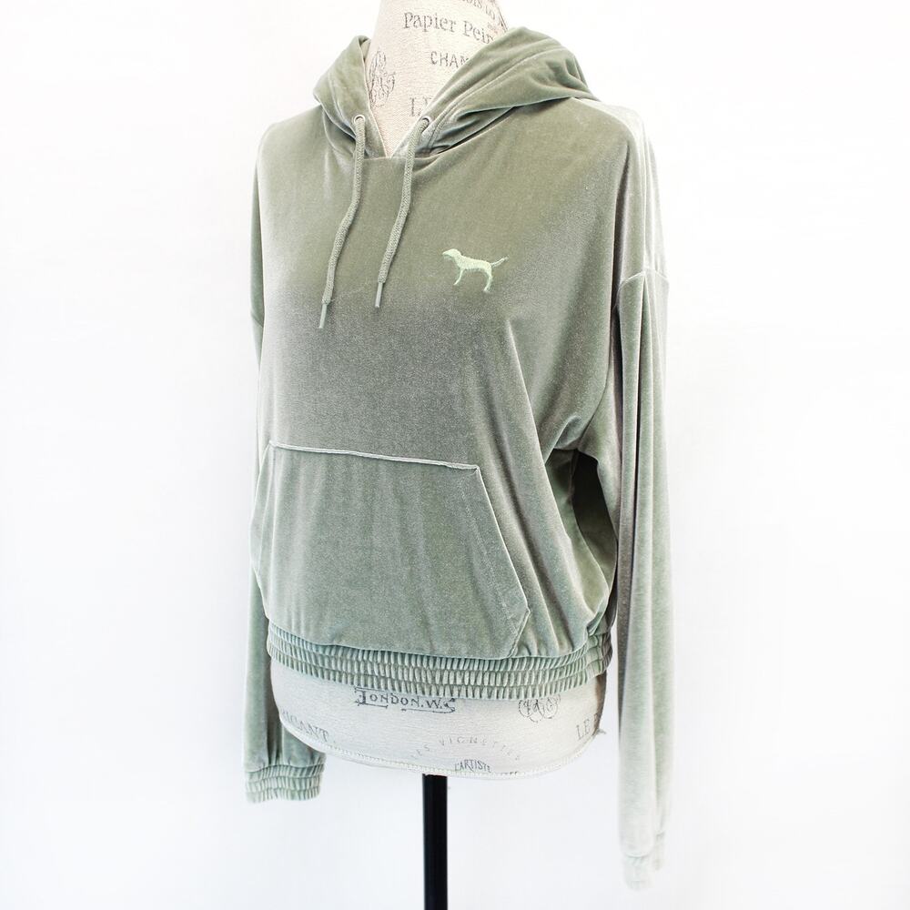 Victoria Secret Pink velour velvet kangoroo pocket hoodie top lounge Medium Y2K